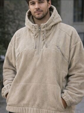 Nwt FISOEW Men's XXL Fleece Pullover Quarter-Zip Hoodie new with Tags 2x Beige